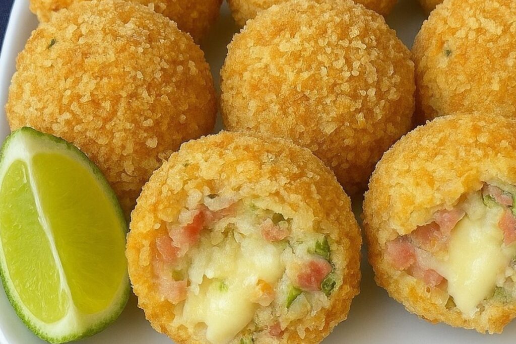 Bolinho de Arroz Bem Recheado com Presunto e Queijo: um petisco irresistível!