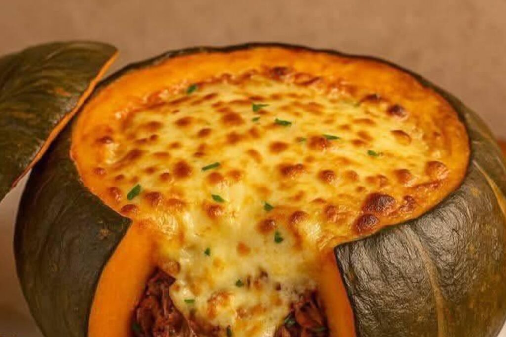 Abóbora Cabotiá Recheada com Carne Seca e Queijo